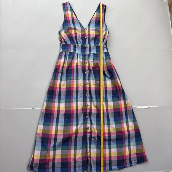 J. CREW Women 2 Mixed Madras Plaid Button-Up Picnic Midi Dress V-Neck Pockets - Picture 8 of 15